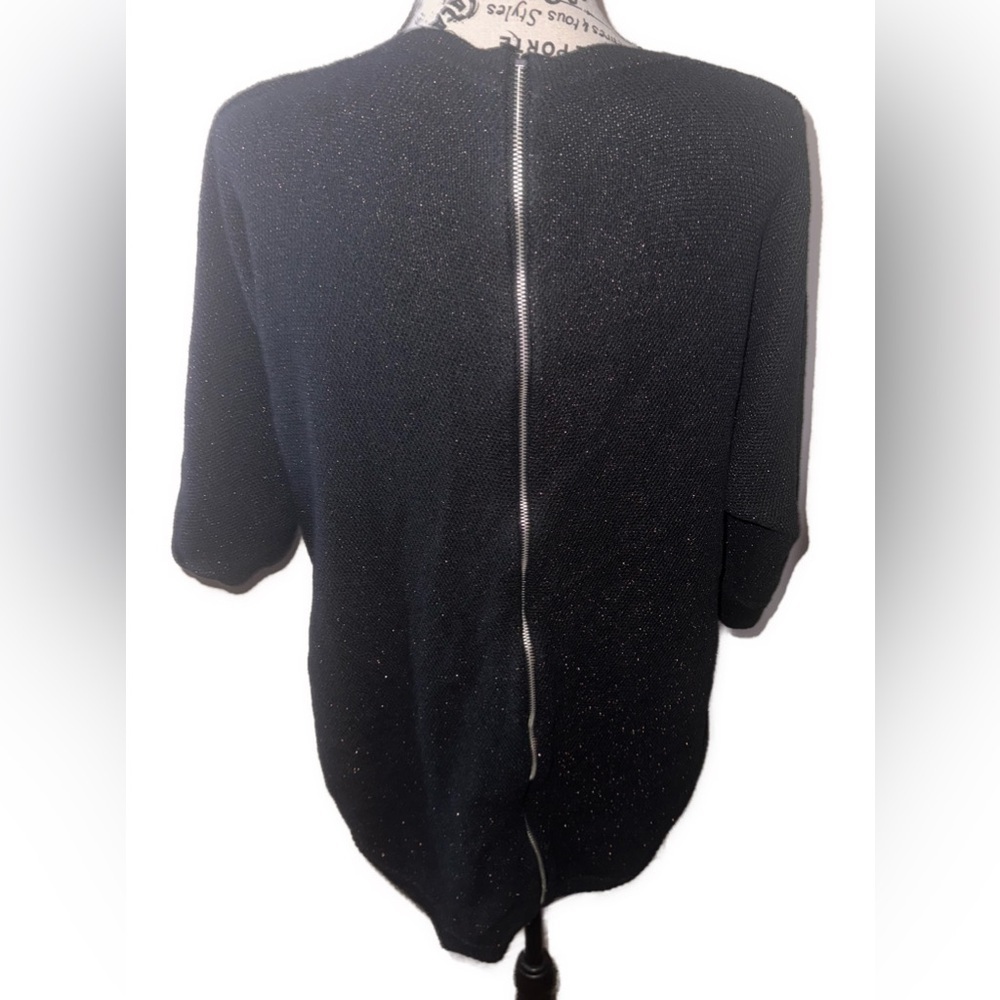 Express Women's Sweater. Black With Sparkle Zipper Back High Low Size Medium - Picture 3 of 9
